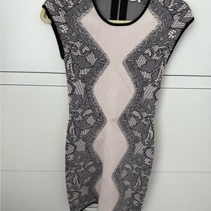 Parker White and Cream Bodycon Mini Dress Cap Sleeve